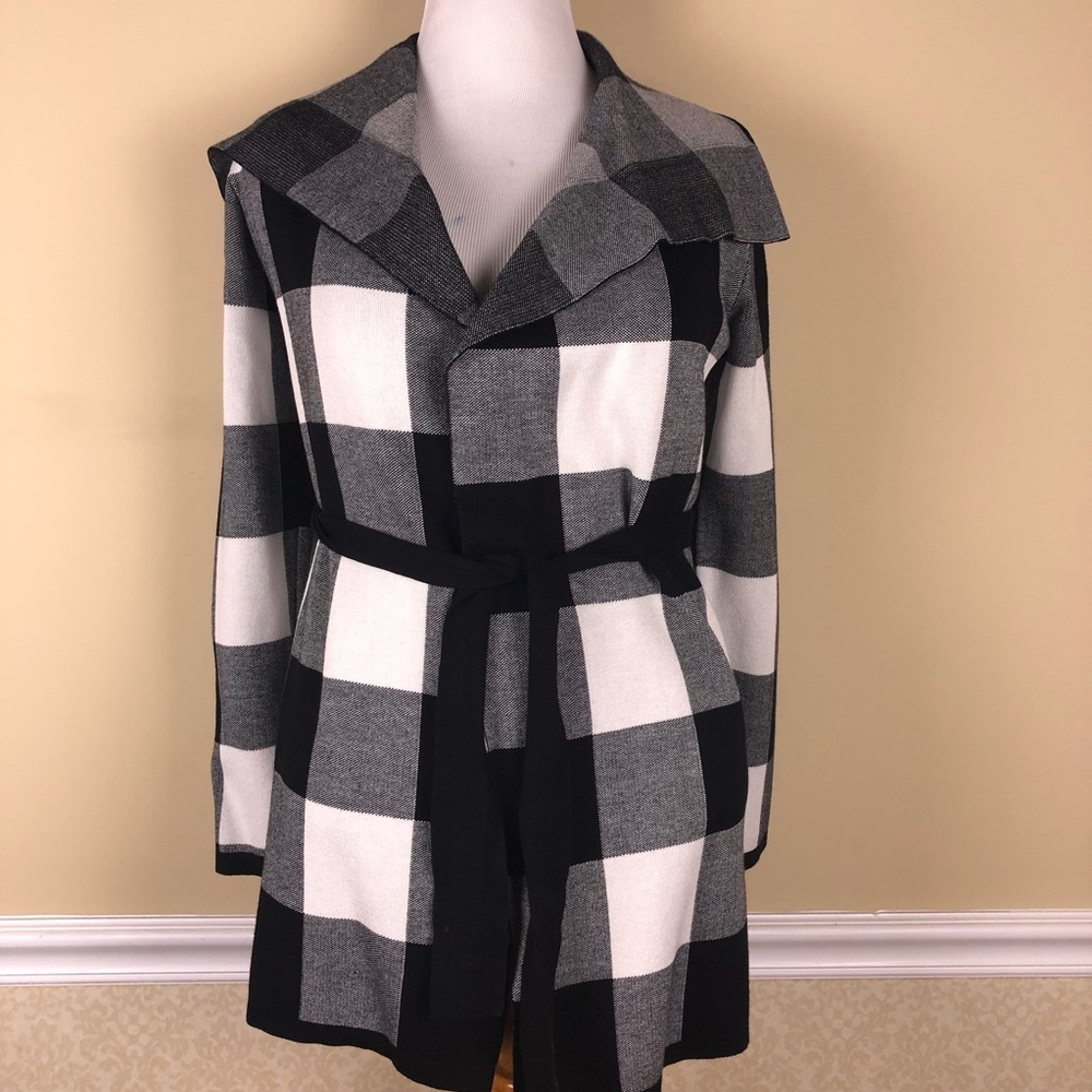 CONTEXT Black White Tie Belt Jacket Size Med